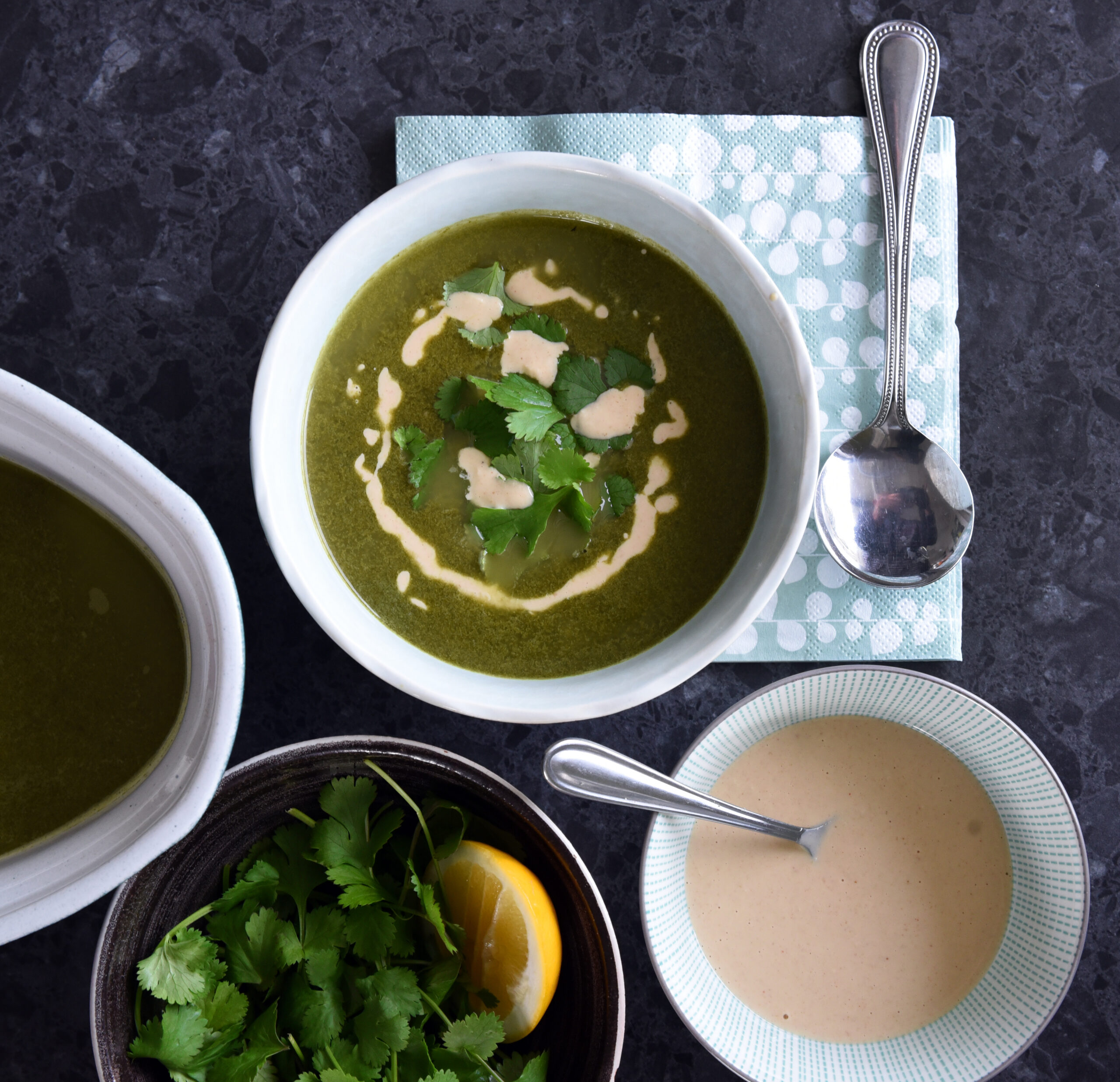 Spinach & Coriander Soup With Tarator